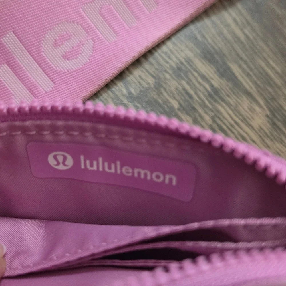LULULEMON Dual Pouch Wristlet Womens OS Pink Logo Strap Keychain Pouch